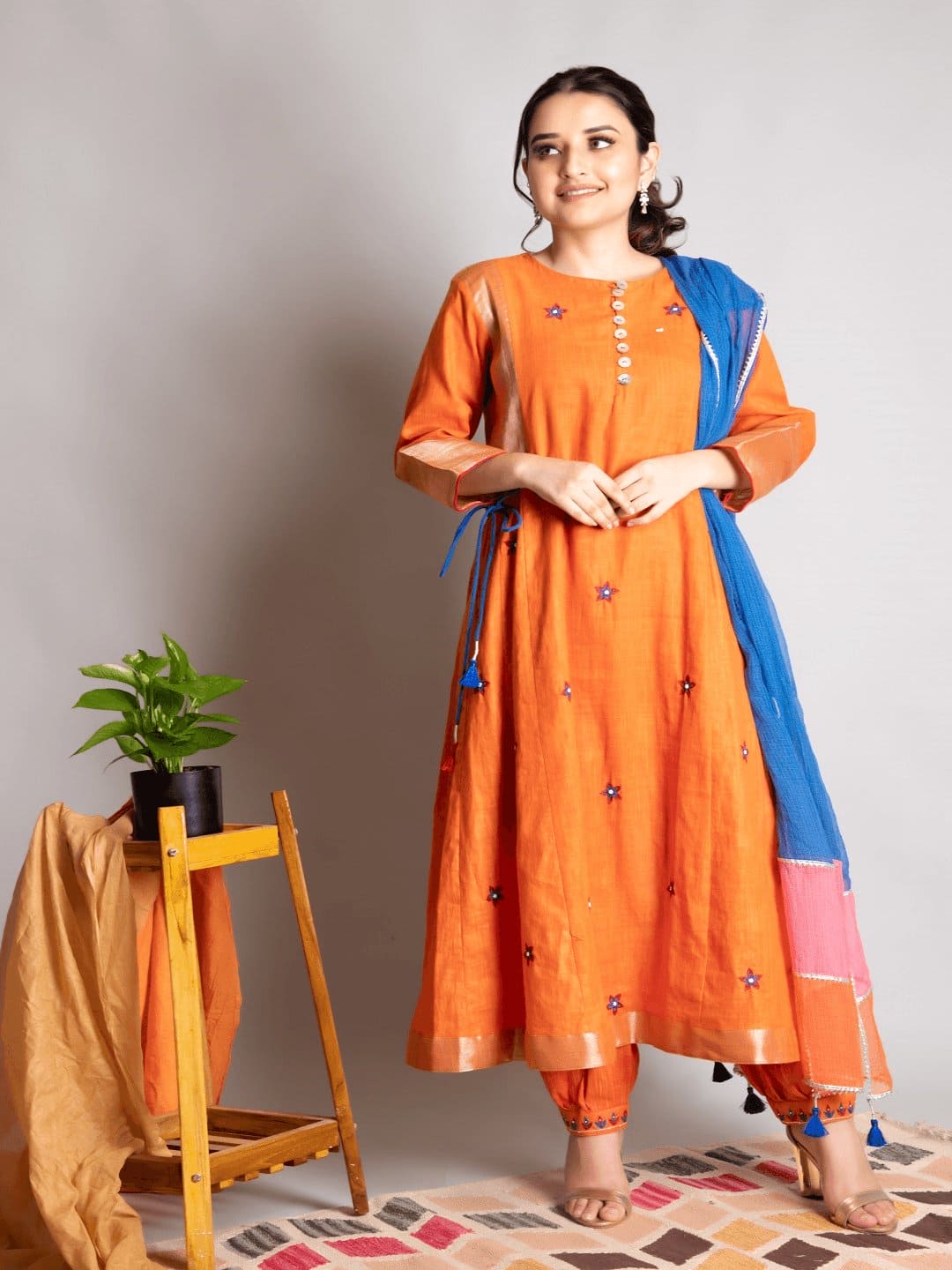 Rust Orange Zari Kurta Set - Charkha TalesRust Orange Zari Kurta Set