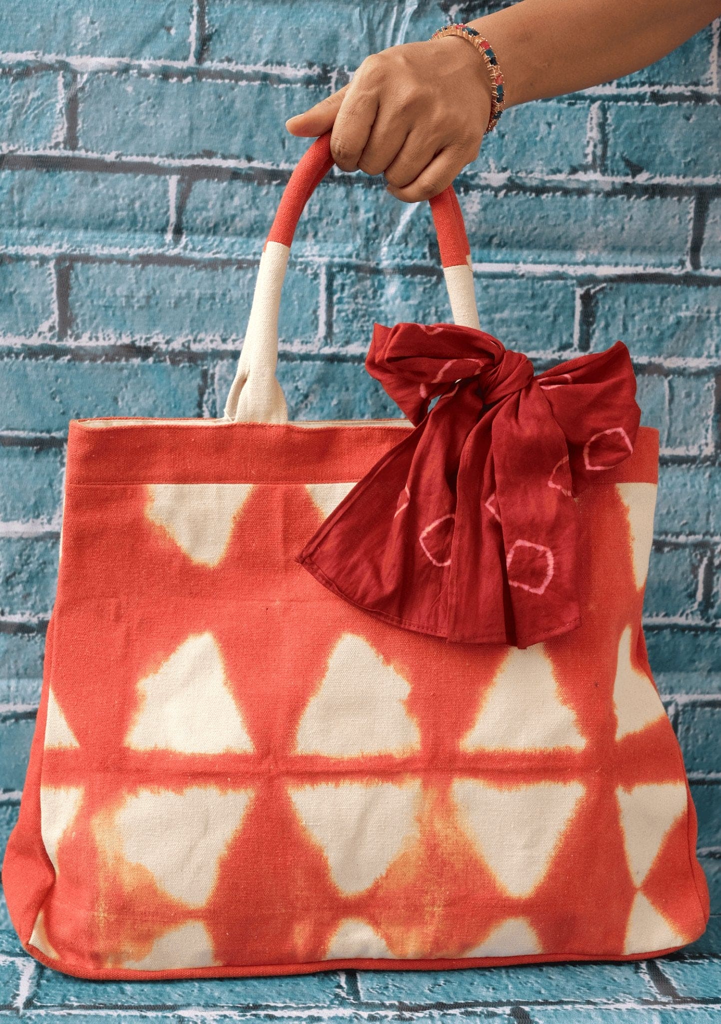 Rust Tie Dye Trapezium Bag - Charkha TalesRust Tie Dye Trapezium Bag