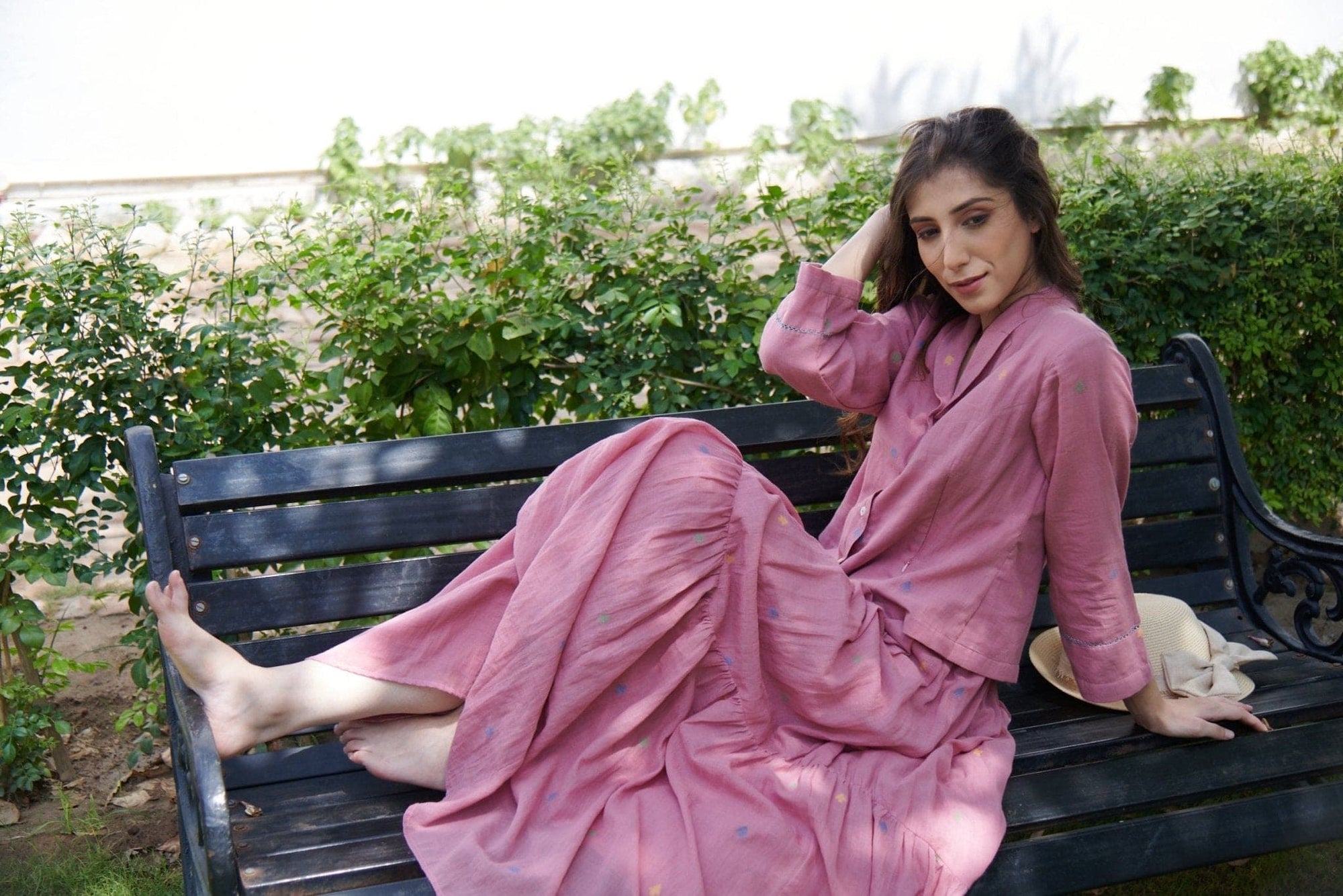 Salmon Pink Top & Skirt set - Charkha TalesSalmon Pink Top & Skirt set