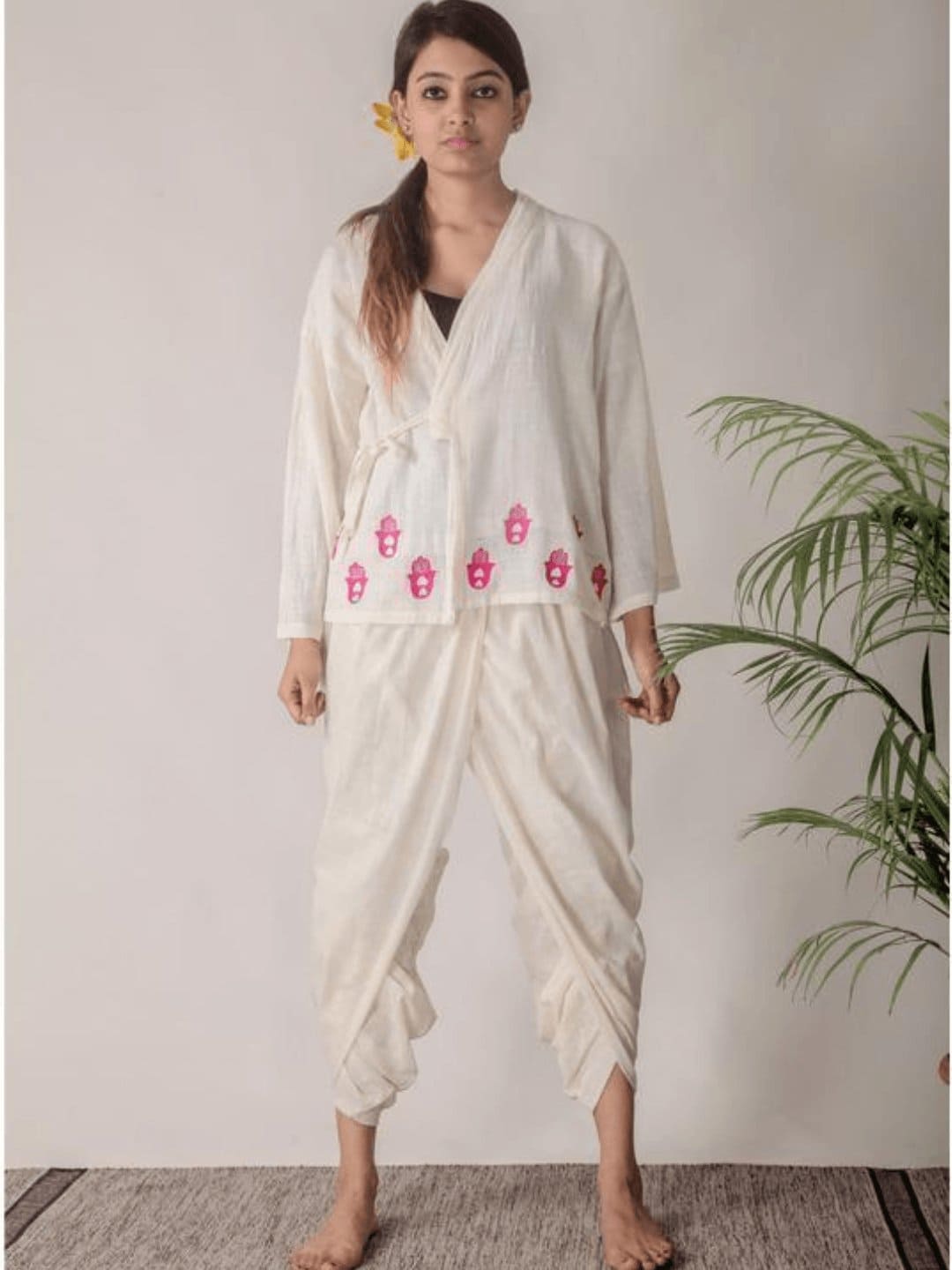 Satvik Off-White Yoga Angharkha Set - Charkha TalesSatvik Off-White Yoga Angharkha Set