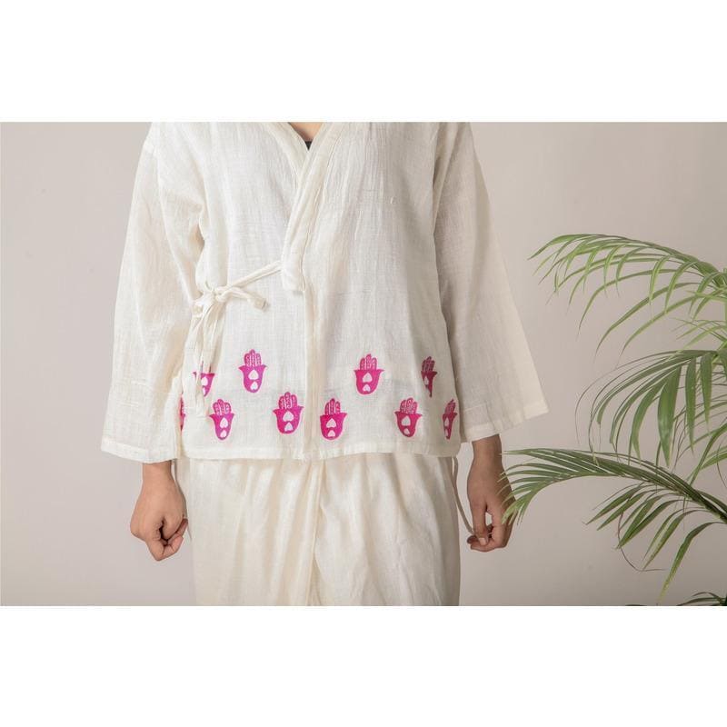 Satvik Off-White Yoga Angharkha Set - Charkha TalesSatvik Off-White Yoga Angharkha Set