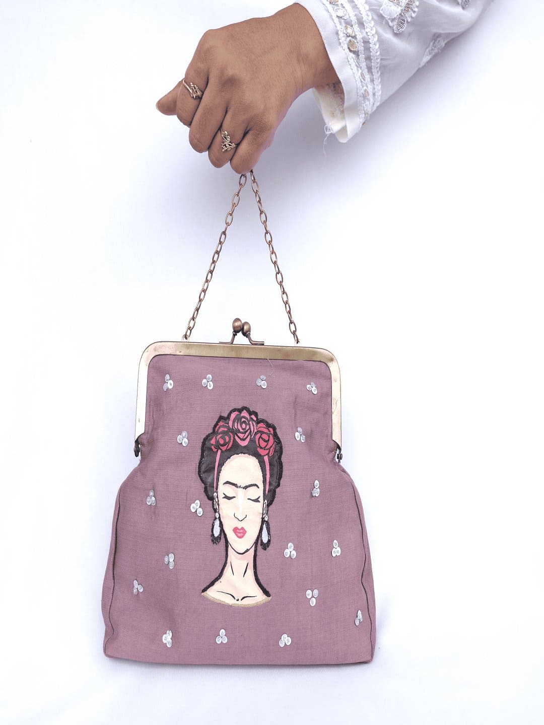 Silk Violet Hand Painted Clutch - Charkha TalesSilk Violet Hand Painted Clutch