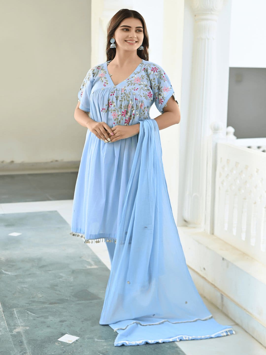 Sky Blue Chikankari Kurta Set - Charkha TalesSky Blue Chikankari Kurta Set