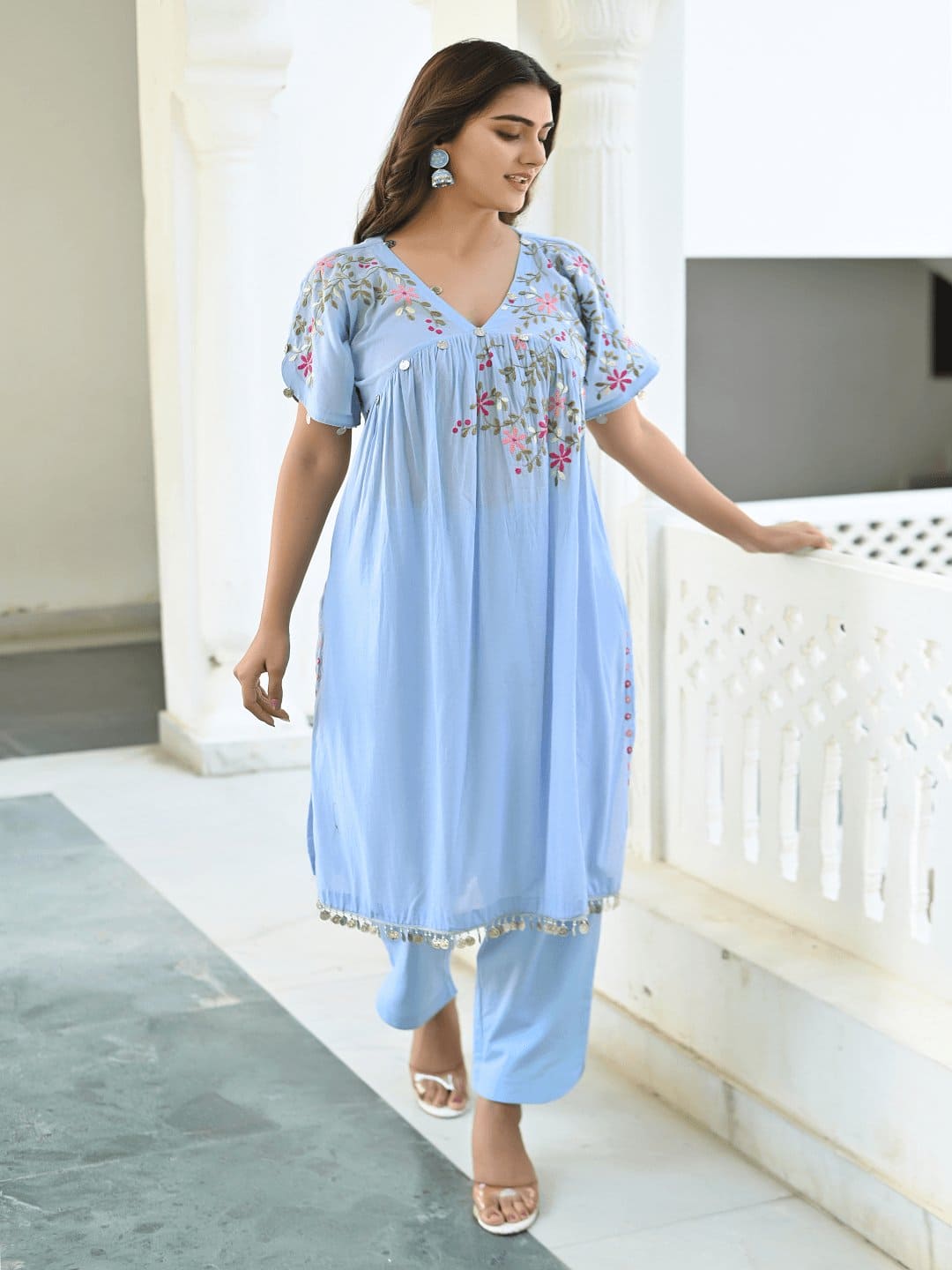 Sky Blue Chikankari Kurta Set - Charkha TalesSky Blue Chikankari Kurta Set