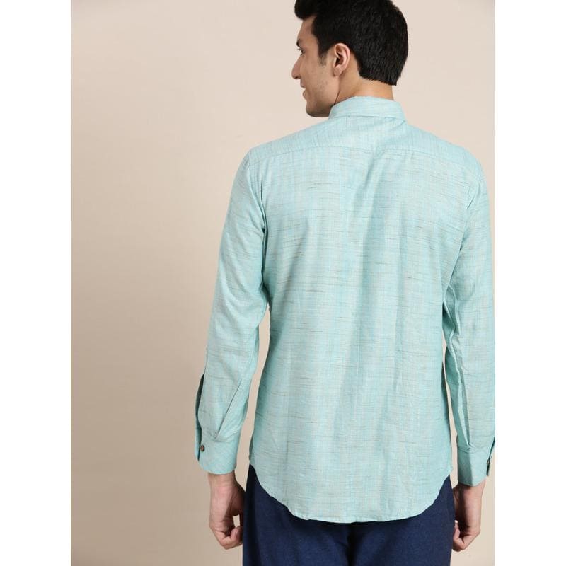 Sky Blue Cotton Men Shirt - Charkha TalesSky Blue Cotton Men Shirt