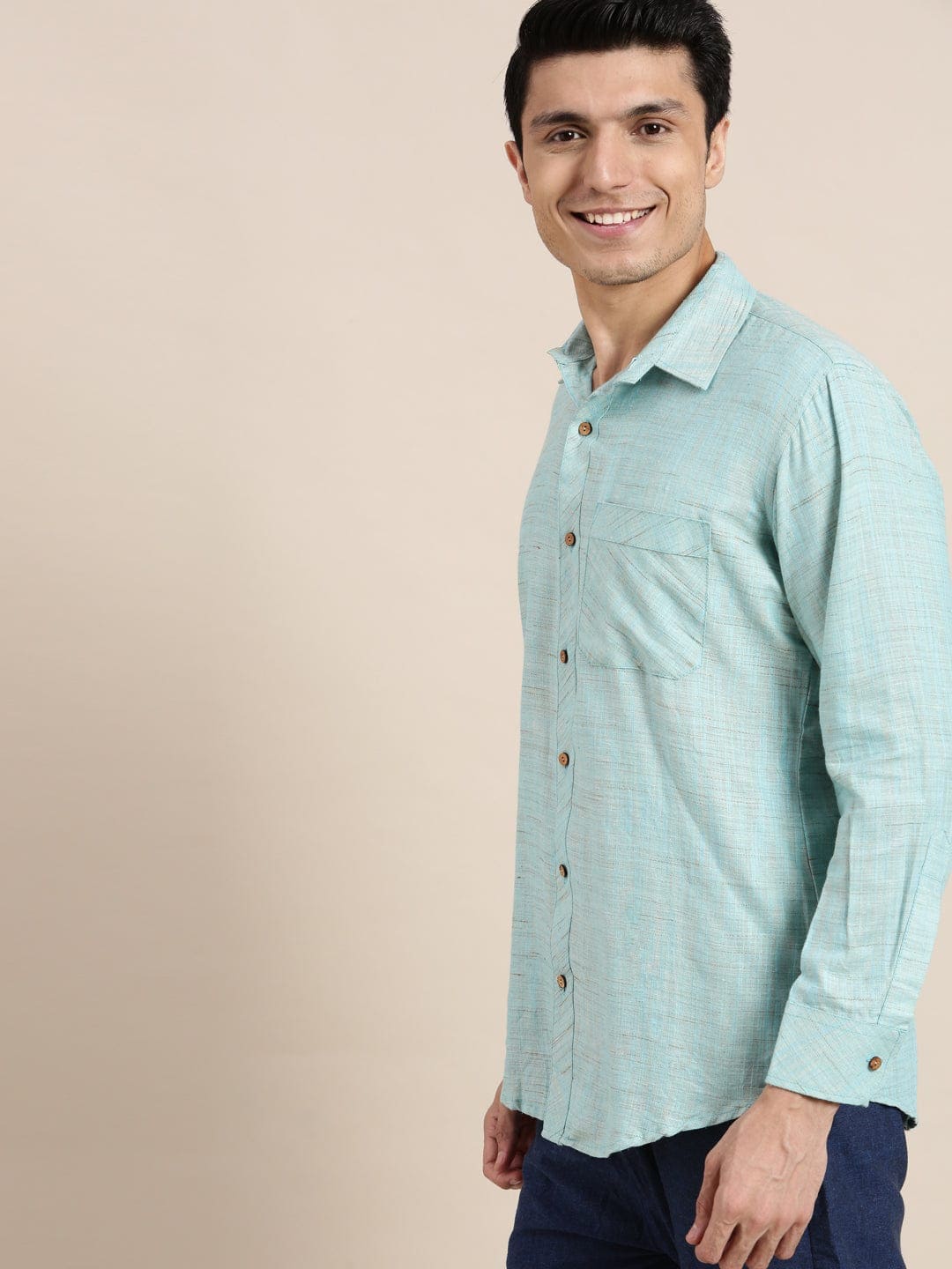 Sky Blue Cotton Men Shirt - Charkha TalesSky Blue Cotton Men Shirt