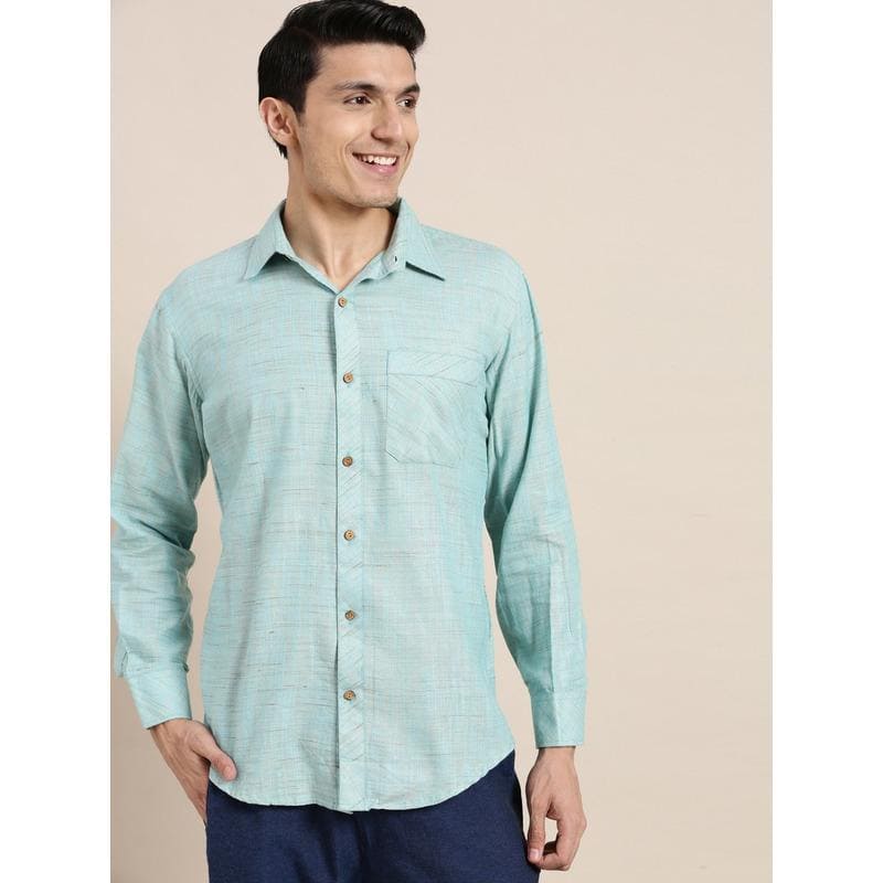 Sky Blue Cotton Men Shirt - Charkha TalesSky Blue Cotton Men Shirt