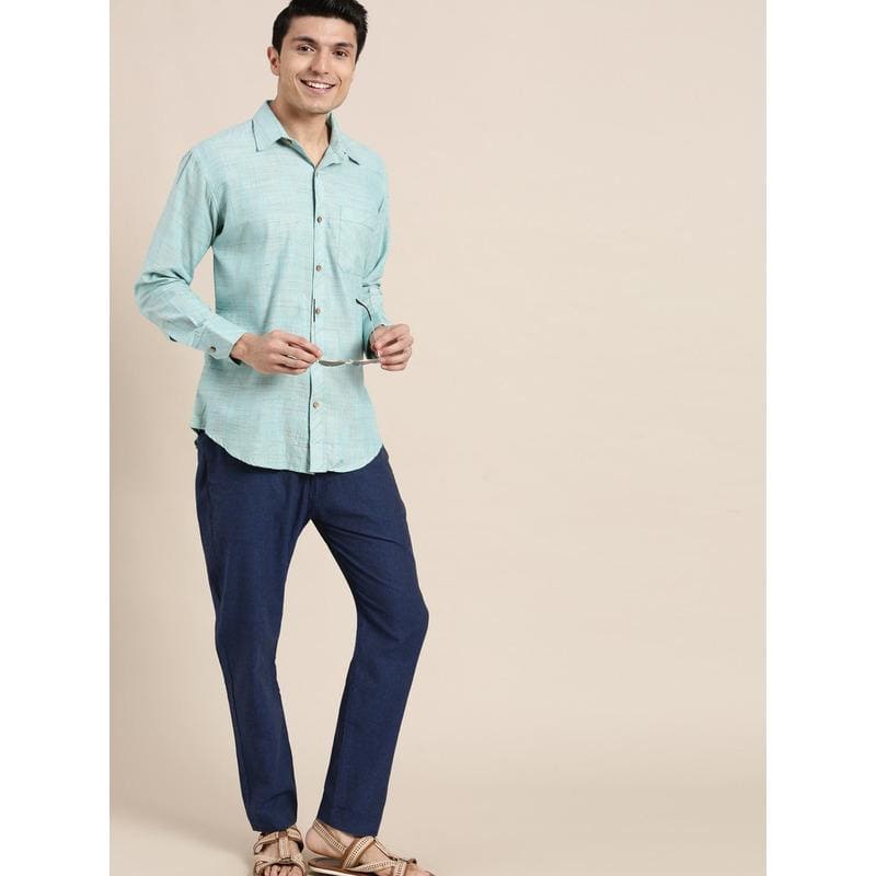 Sky Blue Cotton Men Shirt - Charkha TalesSky Blue Cotton Men Shirt