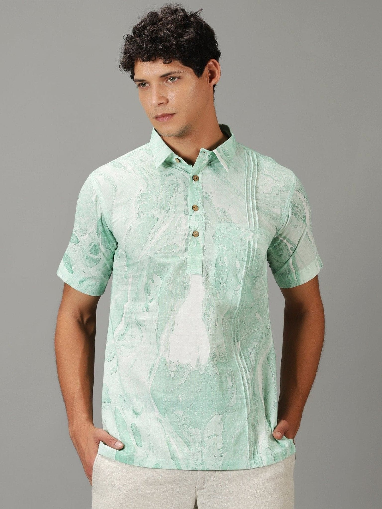 Sky Blue Marble Dyed Men's Shirt. - Charkha TalesSky Blue Marble Dyed Men's Shirt.