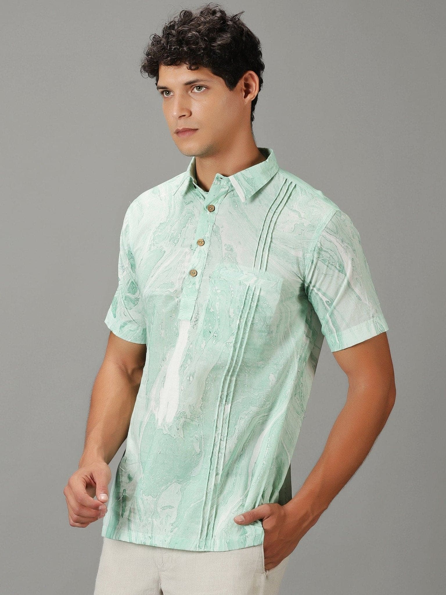 Sky Blue Marble Dyed Men's Shirt. - Charkha TalesSky Blue Marble Dyed Men's Shirt.