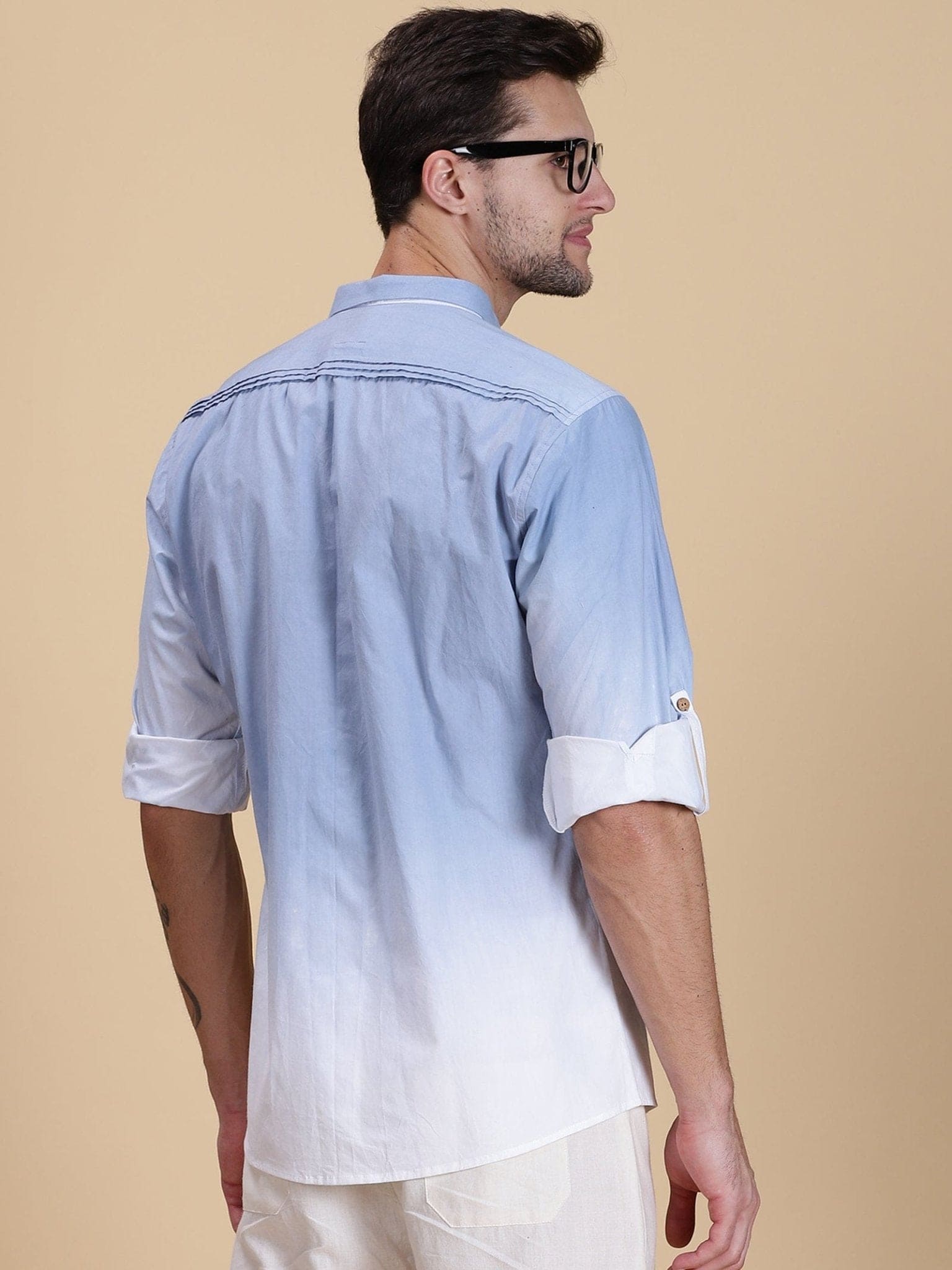 Sky Blue Men Hand Dyed Shirt - Charkha TalesSky Blue Men Hand Dyed Shirt