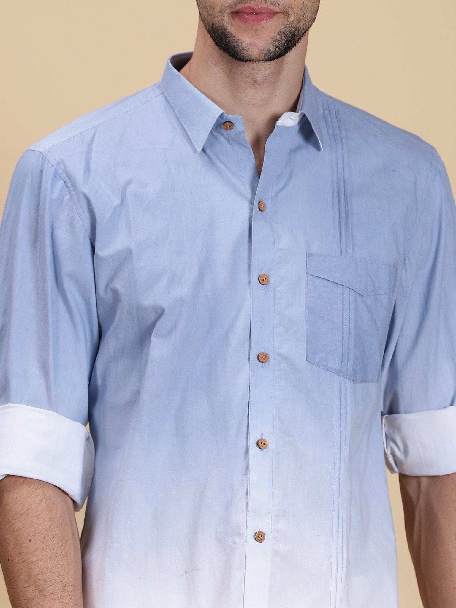 Sky Blue Men Hand Dyed Shirt - Charkha TalesSky Blue Men Hand Dyed Shirt