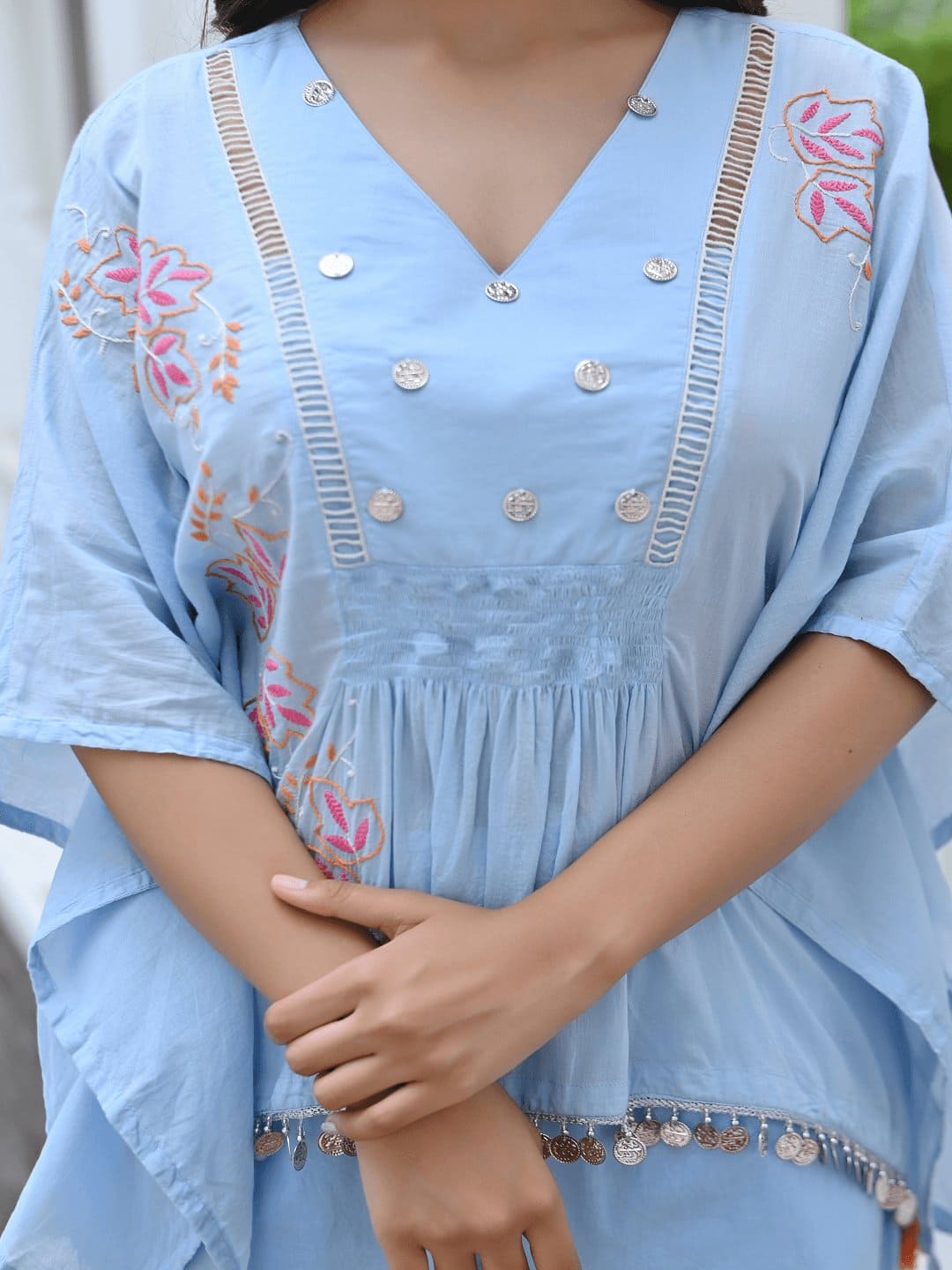 Sky Blue Utsav Chikankari Co-Ordinate Set - Charkha TalesSky Blue Utsav Chikankari Co-Ordinate Set