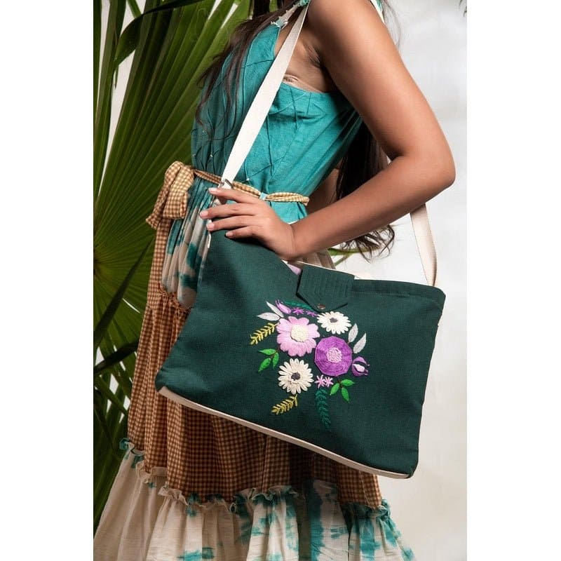 Sunflower Blue Khadi Tote Bag - Charkha TalesSunflower Blue Khadi Tote Bag