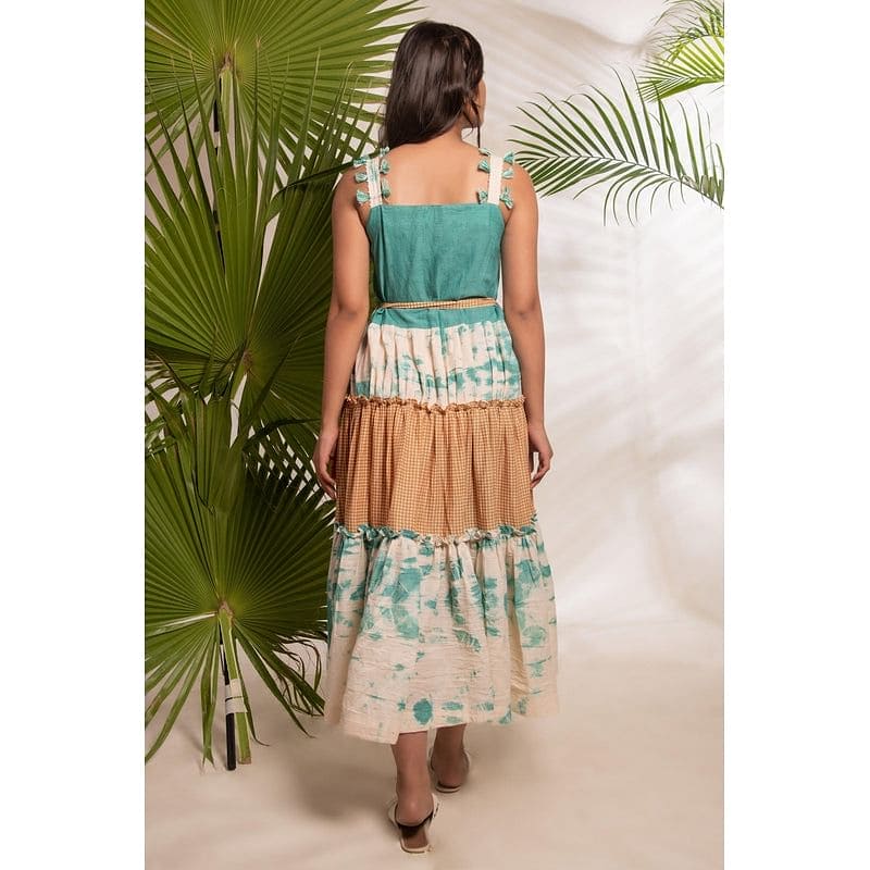 Turquoise Tie & Dye Layered Dress - Charkha TalesTurquoise Tie & Dye Layered Dress