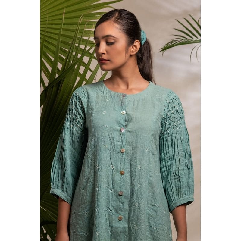 Turquoise Tie & Dye Women Kurta Set - Charkha TalesTurquoise Tie & Dye Women Kurta Set