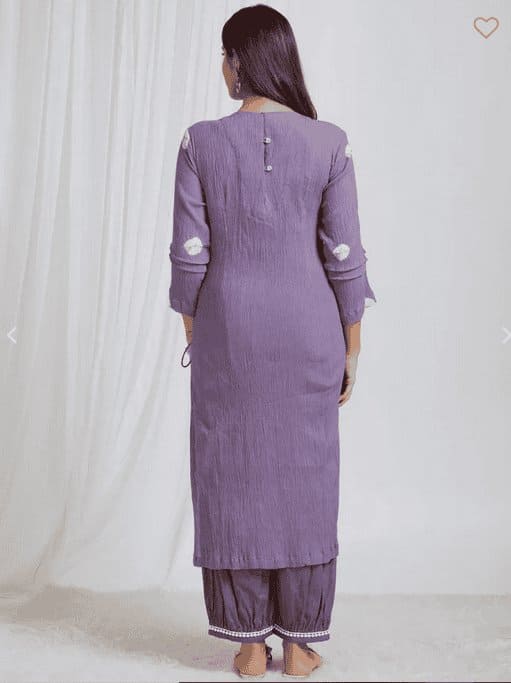 Violet Bandhani Crush Cotton Kurta Set - Charkha TalesViolet Bandhani Crush Cotton Kurta Set