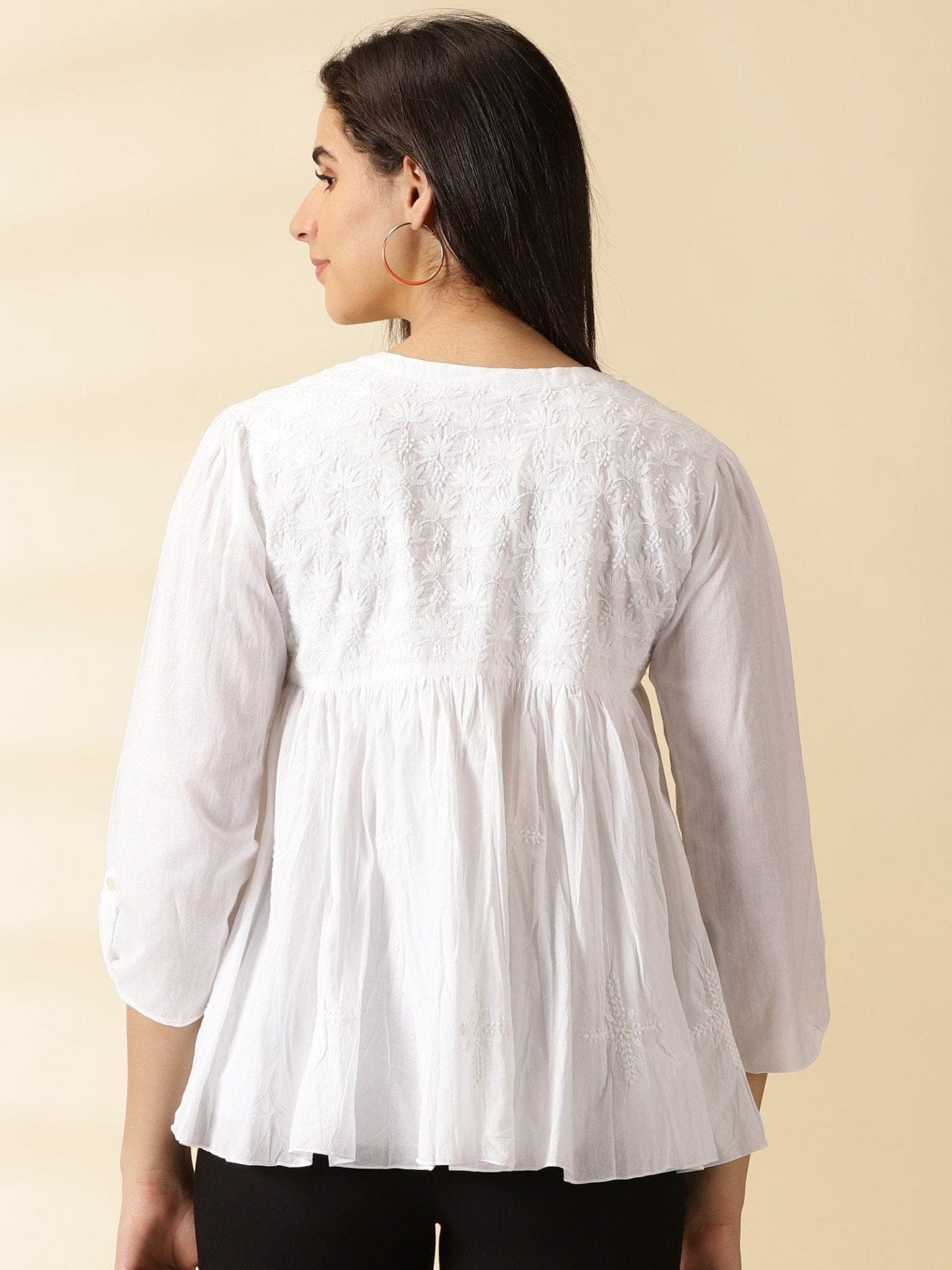 White Chikankari Women Top - Charkha TalesWhite Chikankari Women Top