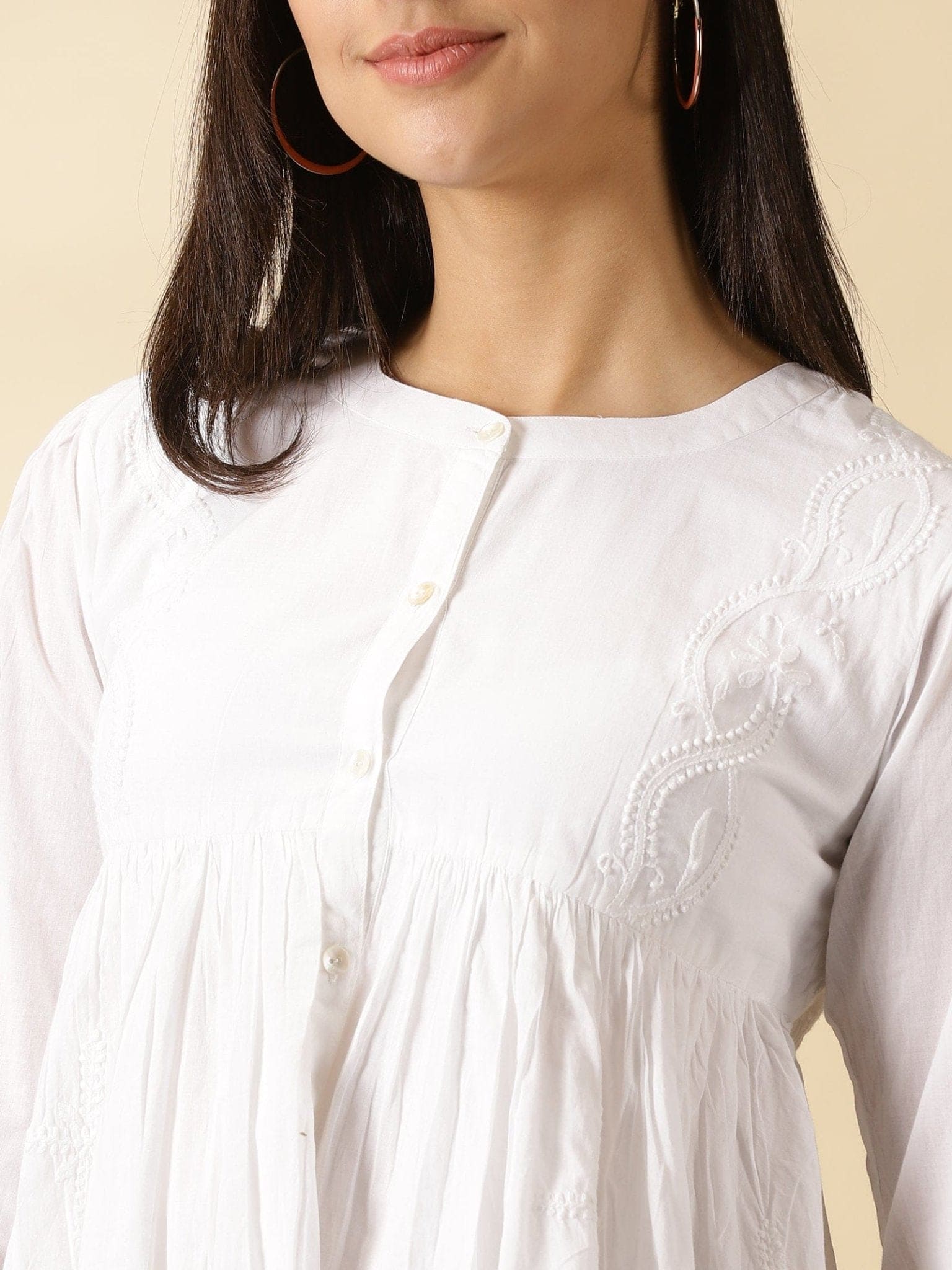 White Chikankari Women Top - Charkha TalesWhite Chikankari Women Top