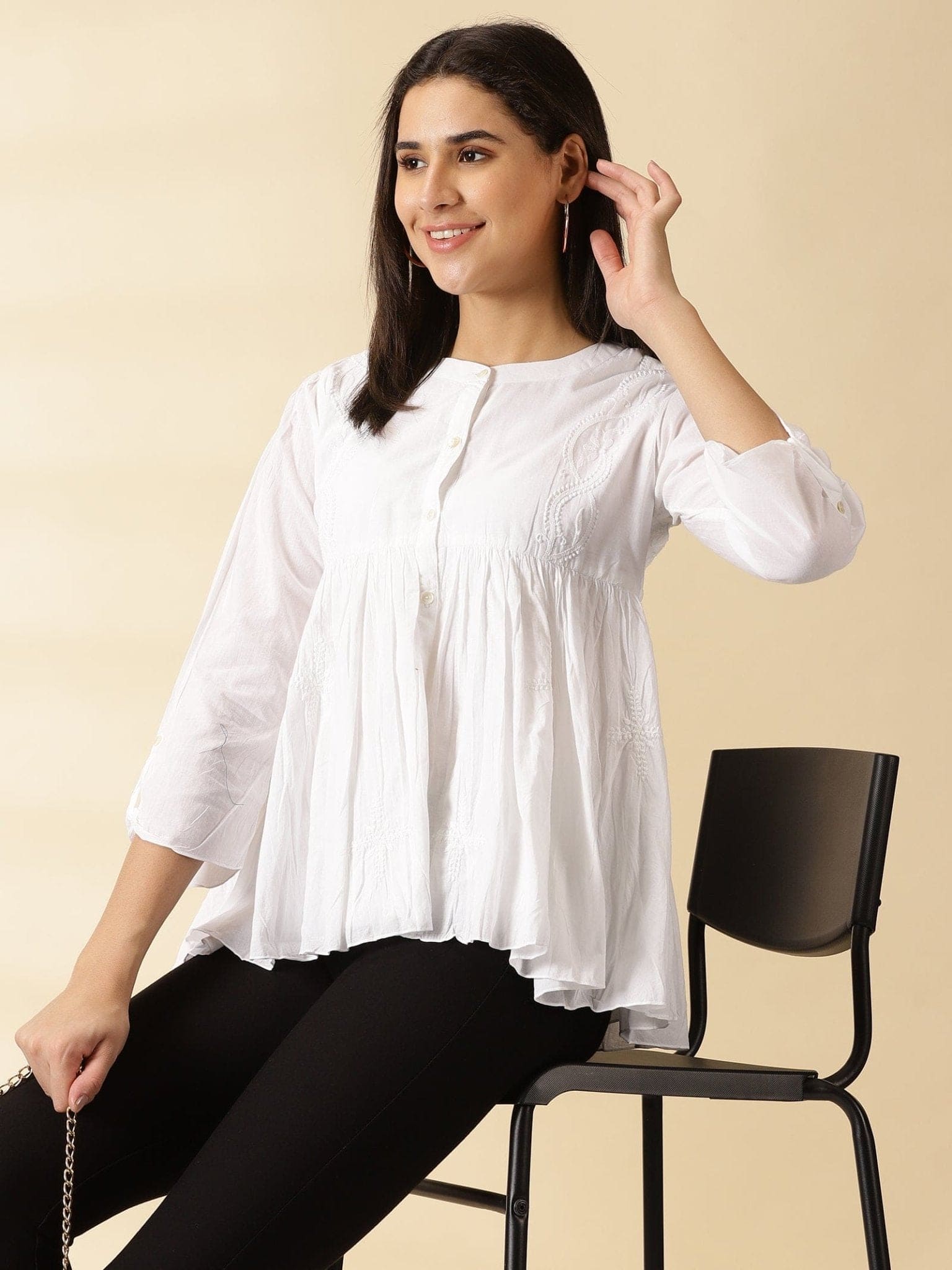 White Chikankari Women Top - Charkha TalesWhite Chikankari Women Top