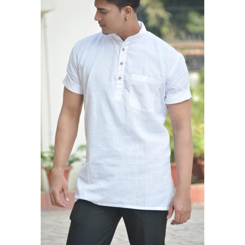 White Cotton Casual Short Kurta - Charkha TalesWhite Cotton Casual Short Kurta