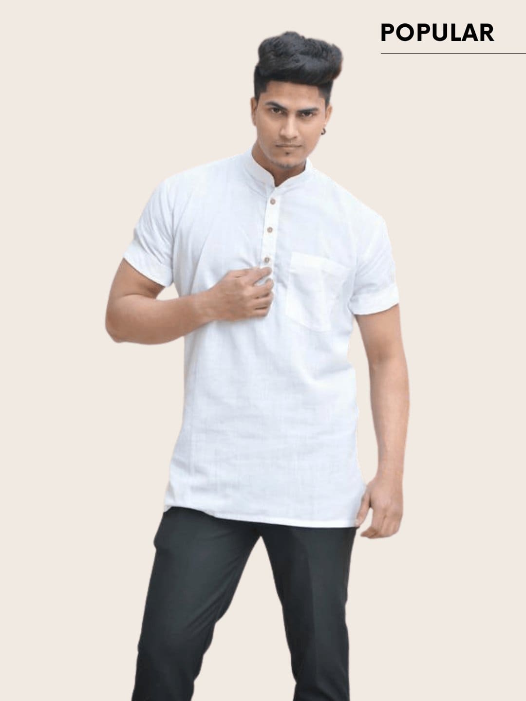 White Cotton Casual Short Kurta - Charkha TalesWhite Cotton Casual Short Kurta
