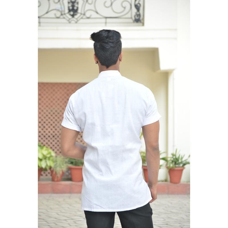 White Cotton Casual Short Kurta - Charkha TalesWhite Cotton Casual Short Kurta