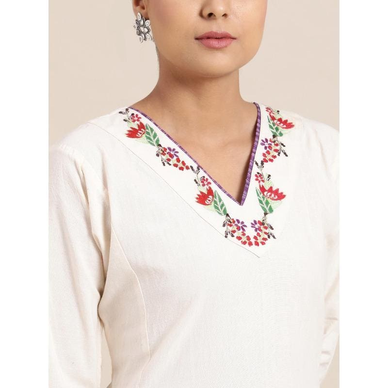 White Cotton Embroidered Dress - Charkha TalesWhite Cotton Embroidered Dress