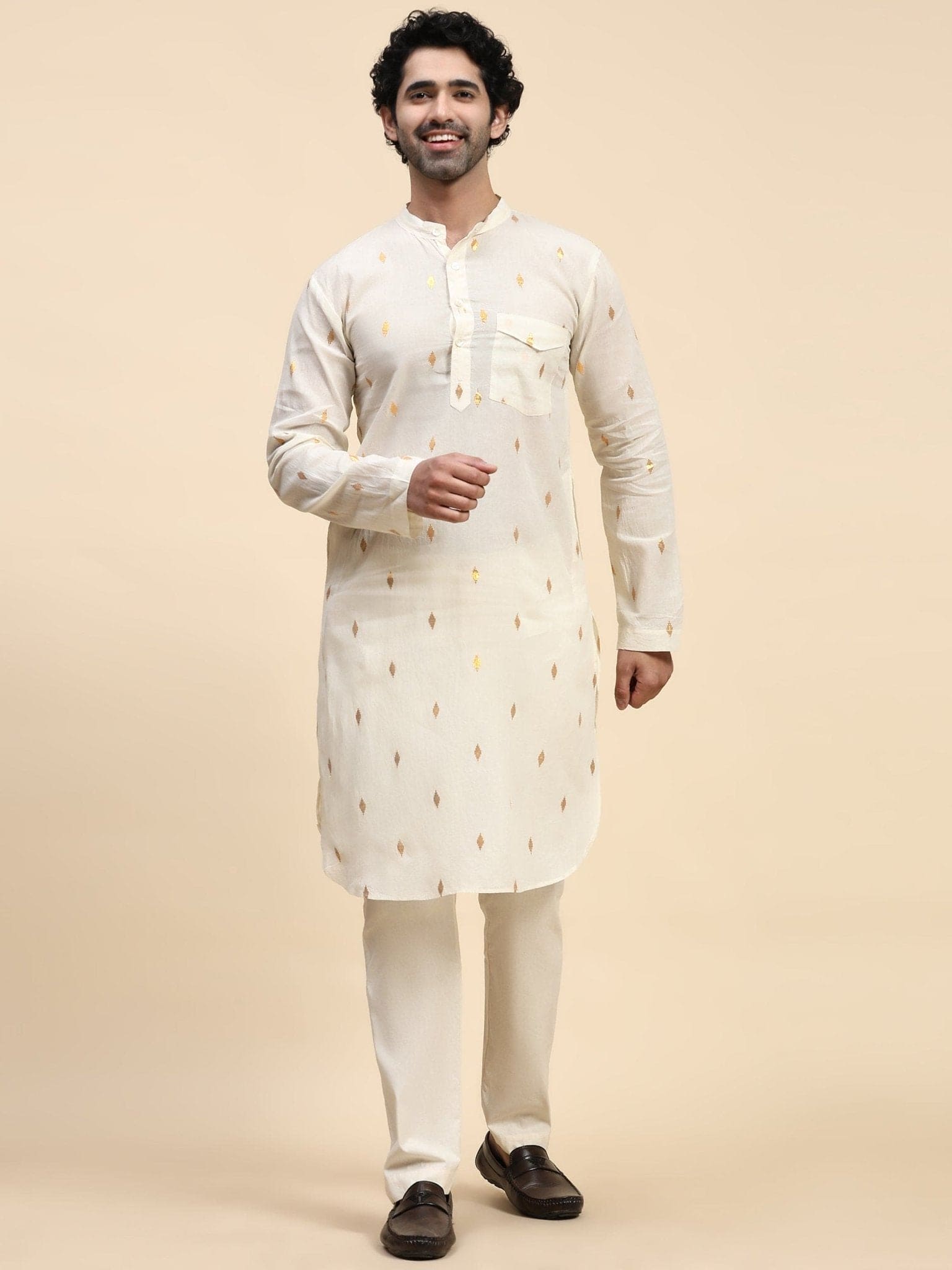 White Cotton Men Kurta Set - Charkha TalesWhite Cotton Men Kurta Set