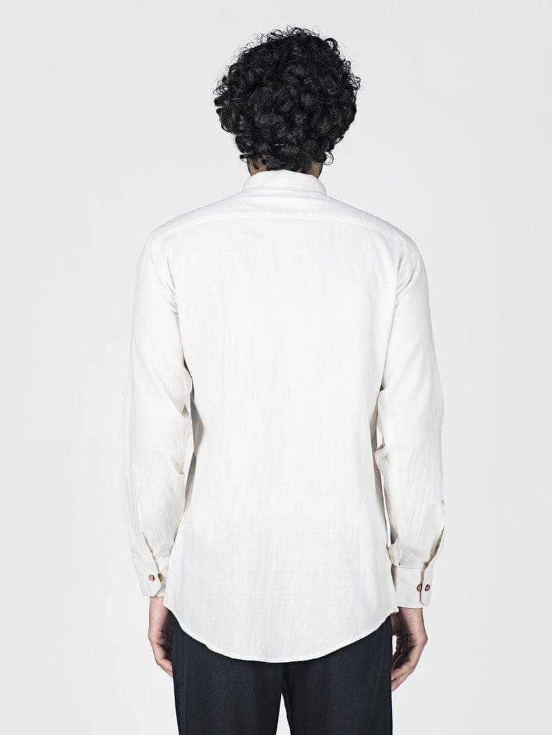 White Cotton Men Shirt - Charkha TalesWhite Cotton Men Shirt