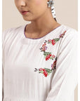White Floral Embroidered Dress - Charkha TalesWhite Floral Embroidered Dress