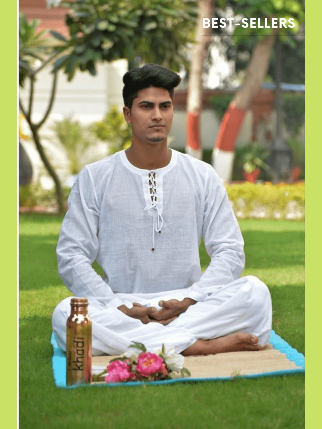 White Khadi Yoga Kurta Set - Charkha TalesWhite Khadi Yoga Kurta Set