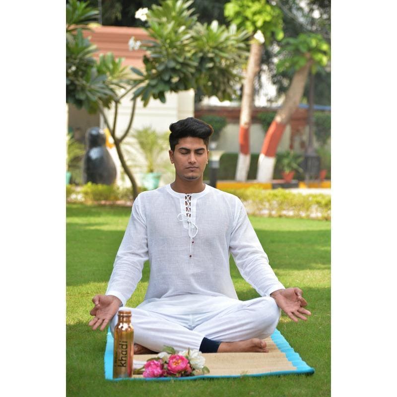 White Khadi Yoga Kurta Set - Charkha TalesWhite Khadi Yoga Kurta Set