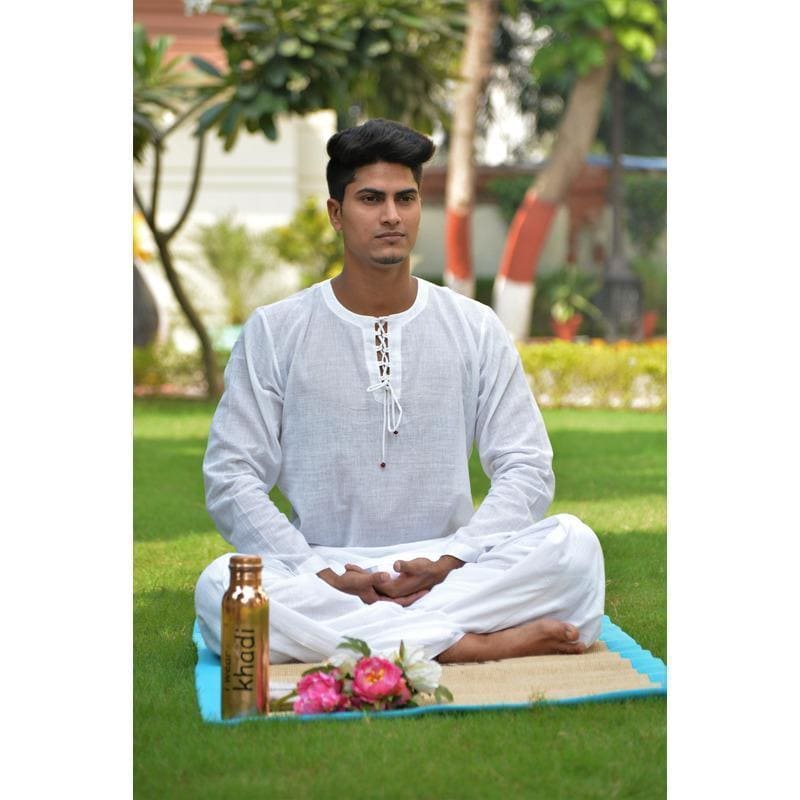 White Khadi Yoga Kurta Set - Charkha TalesWhite Khadi Yoga Kurta Set