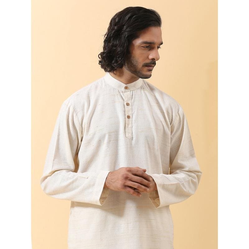 White Men Long Kurta Set - Charkha TalesWhite Men Long Kurta Set