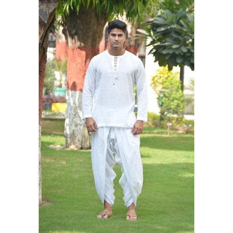 White Soft Cotton Kurta Dhoti Set - Charkha TalesWhite Soft Cotton Kurta Dhoti Set