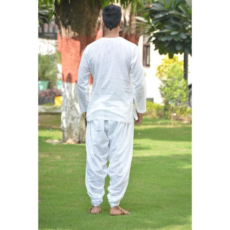 White Soft Cotton Kurta Dhoti Set - Charkha TalesWhite Soft Cotton Kurta Dhoti Set