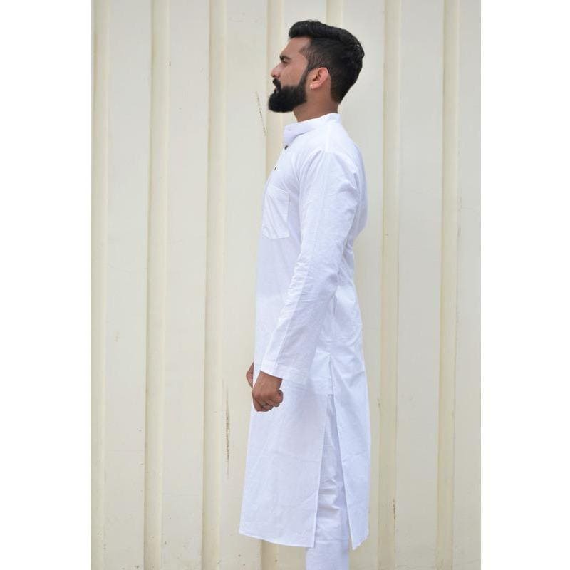 White Soft Cotton Men Kurta Set - Charkha TalesWhite Soft Cotton Men Kurta Set