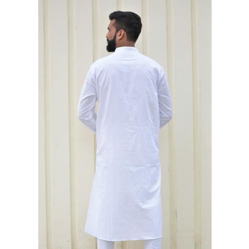 White Soft Cotton Men Kurta Set - Charkha TalesWhite Soft Cotton Men Kurta Set