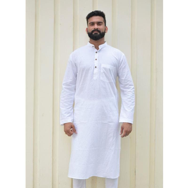 White Soft Cotton Men Kurta Set - Charkha TalesWhite Soft Cotton Men Kurta Set