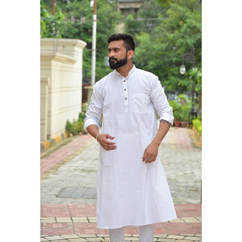 White Soft Cotton Men Kurta Set - Charkha TalesWhite Soft Cotton Men Kurta Set