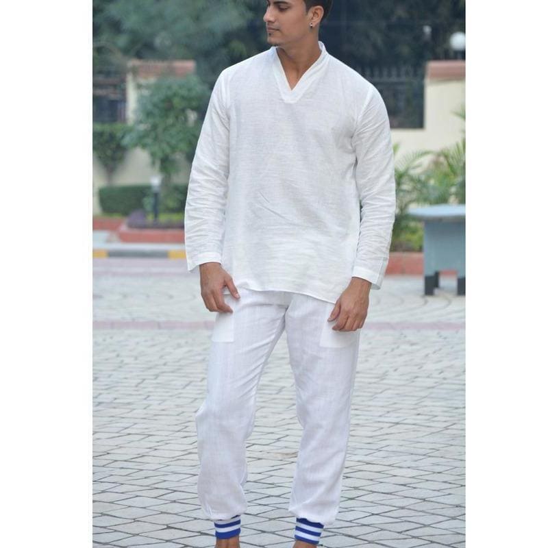 White Yoga Bengal Khadi Kurta Set - Charkha TalesWhite Yoga Bengal Khadi Kurta Set