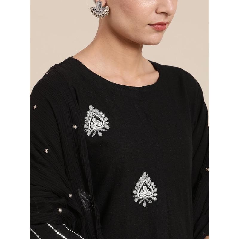 Women Black Ethereal Kurta Set - Charkha TalesWomen Black Ethereal Kurta Set