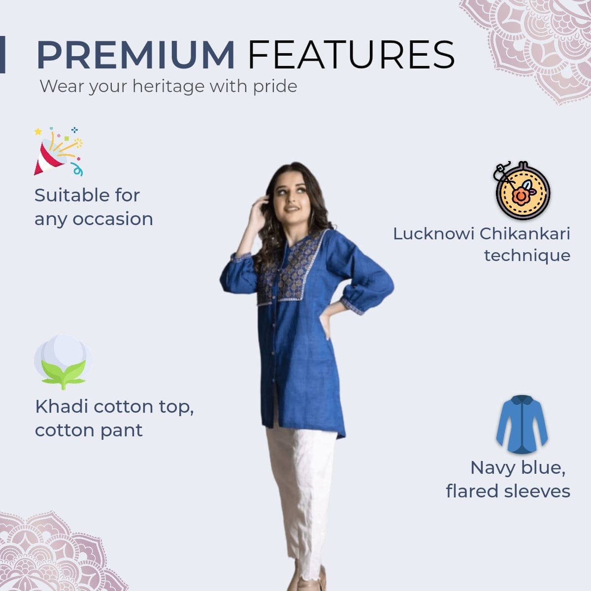 Women Blue Chikankari Co-Ord Set - Charkha TalesWomen Blue Chikankari Co-Ord Set