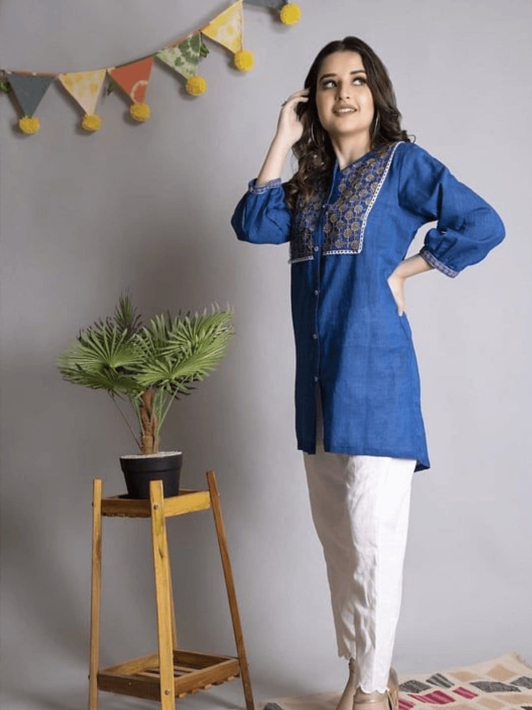 Women Blue Chikankari Co-Ord Set - Charkha TalesWomen Blue Chikankari Co-Ord Set