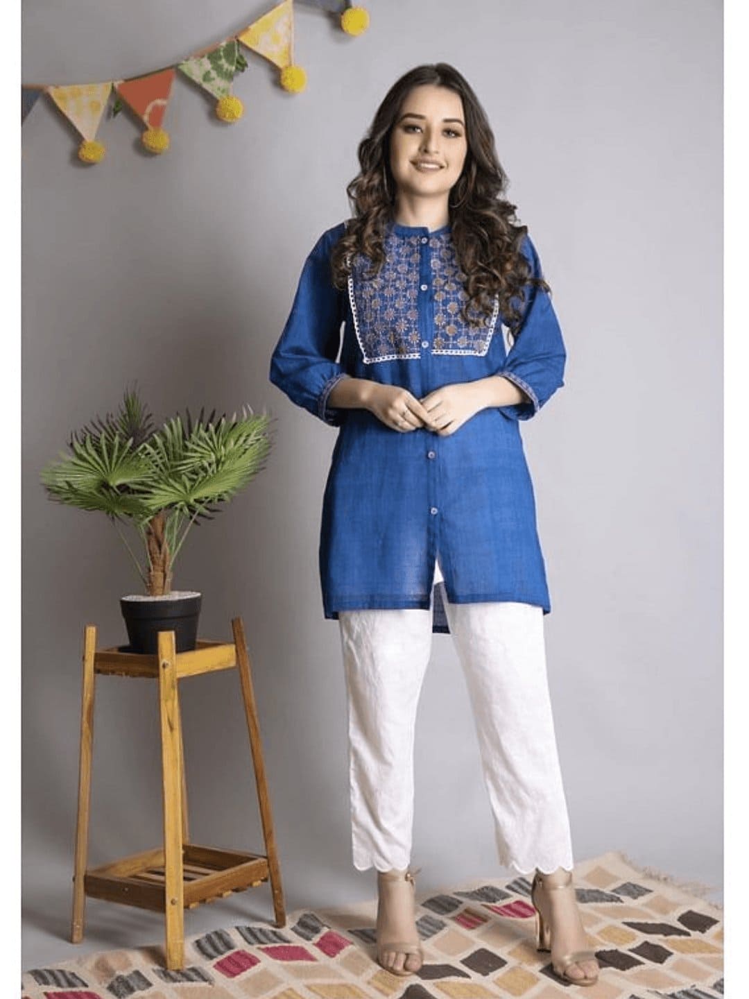 Women Blue Chikankari Co-Ord Set - Charkha TalesWomen Blue Chikankari Co-Ord Set