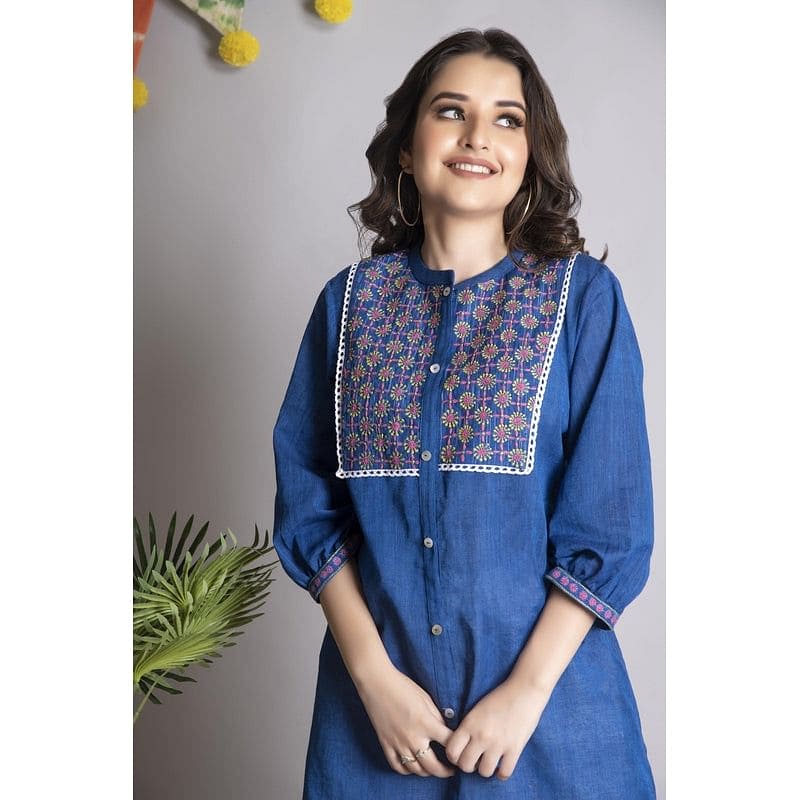 Women Blue Chikankari Co-Ord Set - Charkha TalesWomen Blue Chikankari Co-Ord Set