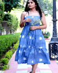 Women Blue Clamp Dye Dress - Charkha TalesWomen Blue Clamp Dye Dress