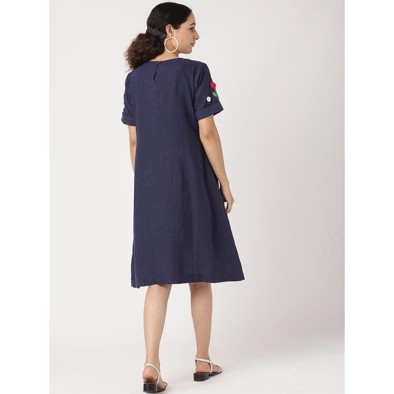 Women Blue Crochet Dress - Charkha TalesWomen Blue Crochet Dress