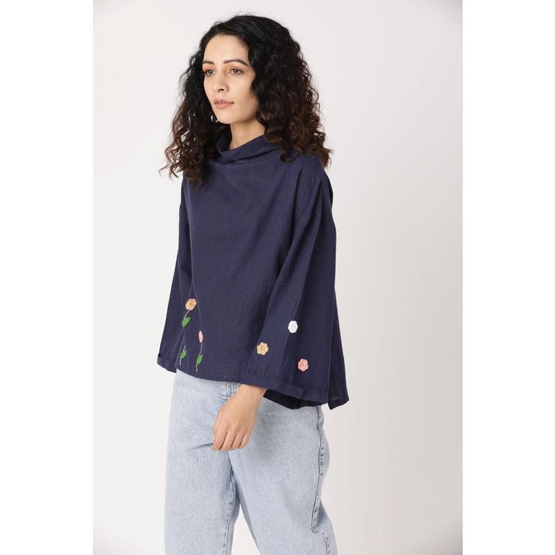 Women Blue Crochet Top - Charkha TalesWomen Blue Crochet Top